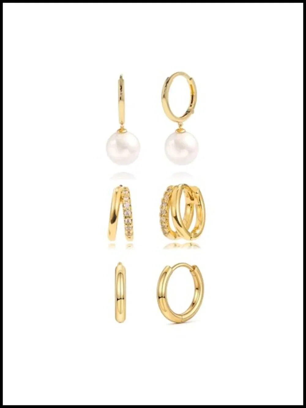 6 Pairs Pearl Stud Earrings for Women Gold Bar Knot Clover CZ Mixed Styles Set